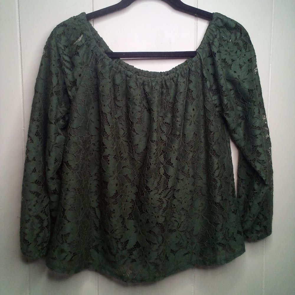 Hollister Blouse M Floral Lace Lined Green